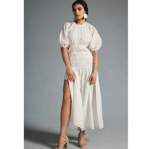New Anthropologie Significant Other Zofia Puff-Sleeve Shirred Cutout Dress $362